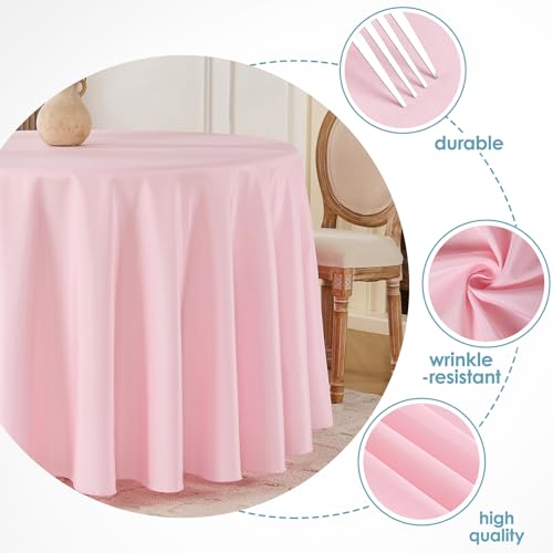 VidaFete Tablecloth 6 Pack 120inch Round Table Cloth Polyester, Stain Wrinkle Resistant Polyester Dining Table Cover for Kitchen Dinning Party Wedding Round Tabletop Buffet Decoration(Pink) by VidaFete - Image 3