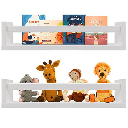 Image of BOMID 2-Pack Classic Wooden Wall Mounted Floating Book & Toy Shelf, White