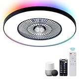 HUMHOLD 24' Bladeless Ceiling Fans with Lights and Remote/APP/Voice Control, Low Profile Ceiling Fan with RGB Lights, Enclosed Flush Mount Ceiling Fan for Kid's Bedroom/Living Room