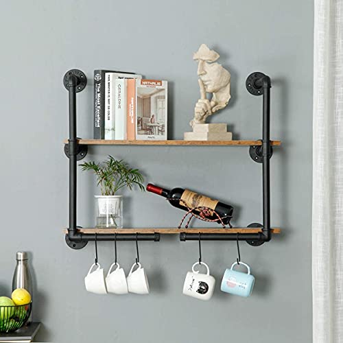 HEONITURE Industrial Shelves, Industrial Pipe Shelving, Rustic Shelves, Pipe Shelves, Book Shelves for Wall Hanging, Farmhouse Kitchen with S Hooks (30inch, 2-Layer) - Thumbnail 3