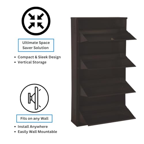 Image of DELITE KOM 29 inch Wide, 8 Shelf Metal Shoe Rack Wall Mounted for Home with Central Lock Holds Upto 28 Shoes or 48 Slippers Pair Double Decker, 1Yr Warranty, (54x29x8, Ivory Brick Red), DIY, Space Saver