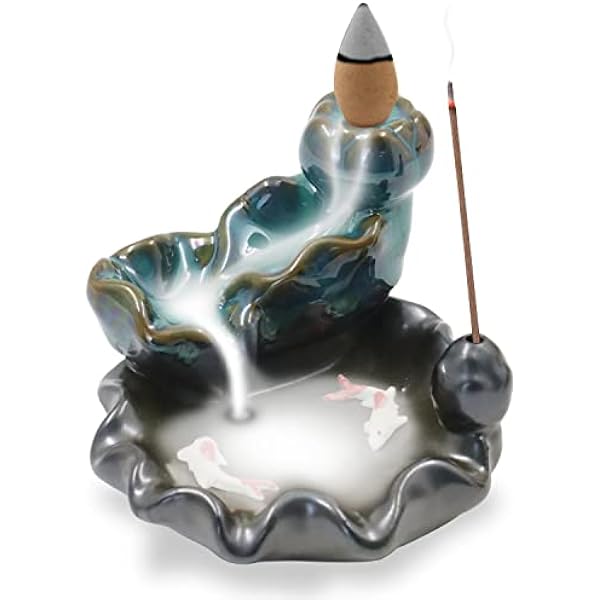 Ceramiczny palnik na kadzidełka, płynący wodospad, wykwintny palnik stożkowy do kadzidełek z przepływem wstecznym, kadzidełek, aromaterapii, ozdoba, biuro, wystrój domu (niebieski)