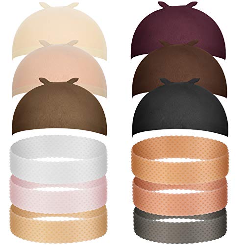 18 Pieces Wig Grip Band Transparent Silicone Wig Headband Sweatproof Seamless Wig Band Non Slip Wig Hair Band with Stretchy Nylon Wig Caps for Sport Yoga