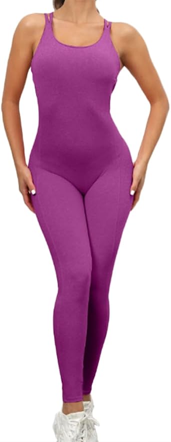 HSQSMWJ Women One Piece Cross Back Yoga Workout Scrunch Butt Gym Jumpsuit