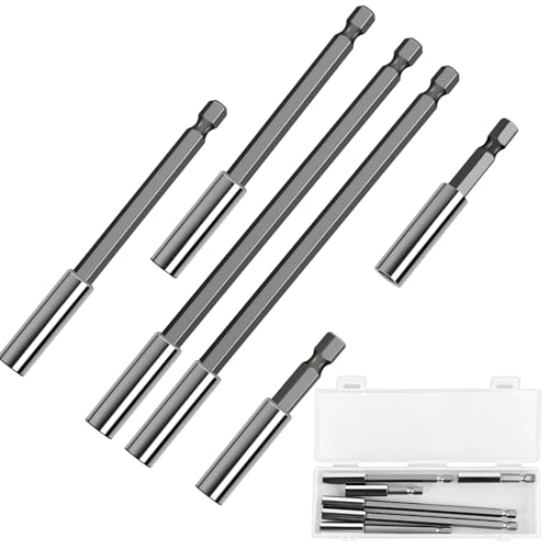2.4/4/6 Drill Bit Holder with 6-Piece Drill Extension Set, 1/4 Hex Magnetic Bit Holder, Quick-Change CR-V Steel Drill Bit Extender for Screwdriver Bits, Nuts, and Sockets