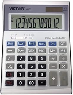 Victor 6500 12-Digit Desktop Financial Calculator, Loan & Mortgage Payments and Interest Calculator for Real Estate, Cars, Boats, and Homes. Battery and Solar Hybrid Powered LCD Display, White