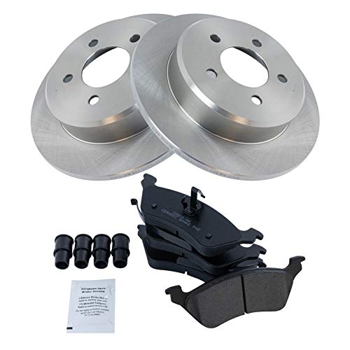 Image of TRQ Rear Brake Pad and Rotor Set Ceramic Solid Rotors Compatible with 2001-2007 Chrysler Town and Country 2001-2007 Dodge Caravan 2001-2007 Grand Caravan