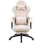 Dowinx Gaming Chair with Spring Cushion,Racing Gamer Chair with Massage Lumbar Support, Ergonomic Gaming Armchair with Footrest Office Chair PU Leather White