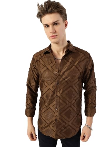 Image of Thomas Scott Men's | Self Design | Full Sleeve | Slim Fit | Polyester | Spread Collar | Casual Shirt