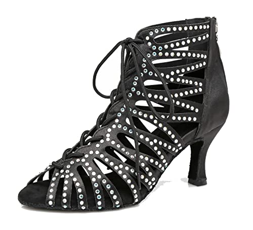 LITNERMIA Zapatos de baile para mujer con cordones Midern Ballroom Botas latinas, Al365 Negro 7 5cm Tacón, 39.5 EU