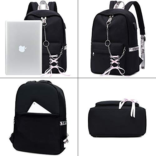 Hey Yoo School Backpacks for Girls Backpack with Lunch Box Teen Girl Bookbag Set School Backpack for Girls (Black)3