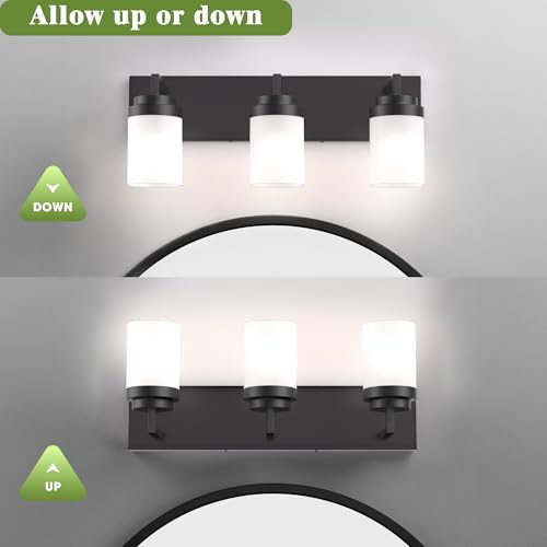 Image of Bathroom Vanity Light, 3 Light Matte Black Vanity Light with White Matte Glass Shade, 22in Farmhouse Wall Light, Lighting Fixtures Over Mirror for Bathroom /Living Room