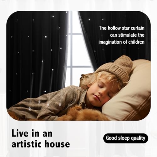 Image of Anytime Star Blackout Curtains for Girls Bedroom Kids Room, Dark Grey