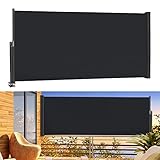 YRHome Seitenmarkise Sichtschutz 100 x 300 cm Ausziehbar Witterungsbeständig Markise Seitenwandmarkise Seitenrollo mit Wandhalterung Wandmontage Sonnenschutz für Balkon Terrasse Garten Anthrazit