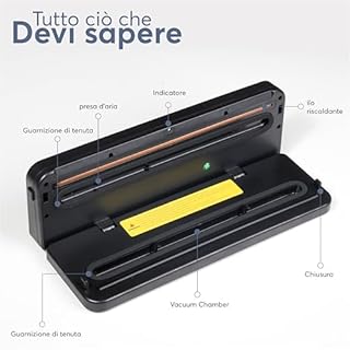 BESNIK Macchina Sottovuoto per Alimenti. Cibi freschi fino a 8 volte più lungo grazie al Potente sigillatura ermetica Macchina Sottovuoto Professionale per uso domestico, sacchetti inclusi