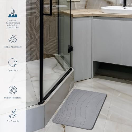 Stone Bath Mat, Premium Non-Slip Diatomaceous Earth Bathmat, Absorbent and Quick Drying to Elevate Your Bathroom, Dry Floor or Kitchen, Easy to Clean Spa Experience 15.3" x 23.6" - Grey - Image 7
