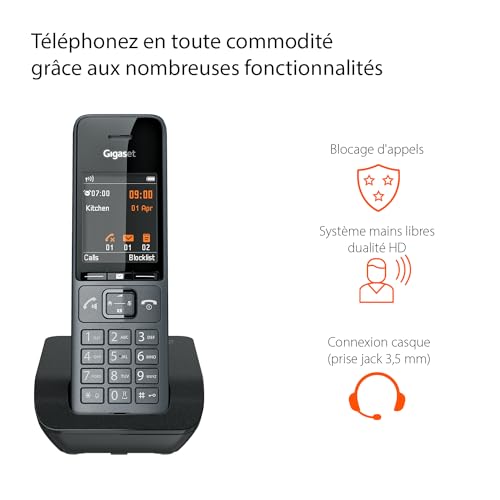 Gigaset Comfort 520 - Téléphone sans Fil DECT - Design élégant - Qualité Audio supérieure - Mode Mains Libres - Blocage d'appels - Répertoire Jusqu’à 200 Contacts, Gris [Version française]