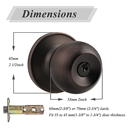 Probrico Door Knob With Lock, 1 Pack Interior Exterior Door Knobs Oil Rubbed Bronze Finish, Entry Entrance Keyed Door Lock With Keys, Round Ball Knobs For Standard Doors #TOP4