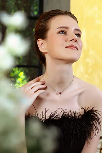 B. Brilliant Heart Necklace 925 Sterling Silver Dainty Synthetic Ruby Red Short Choker For Women Girls Teens Prom Bridesmaids #TOP3