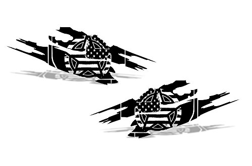 Factory Crafts Army Star Torn Side Graphics Kit Vinyl Decal Wrap Compatible with Jeep Wrangler 4 Door 2007-2016 - Matte Black