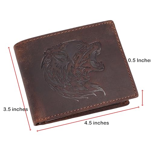 Leather Men's Wallet – Genuine Leather, Multiple Card Slots, Zipper Pocket, Slim Bifold Design, Elegant & Durable(Wolf)2