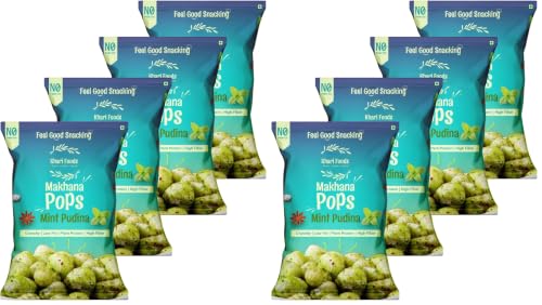Image of Khari Foods Premium Flavoured Makhana 25g, Crunchy & Roasted Makhana Pops, Protein Source, Fibre Rich, No Palm Oil, Gluten Free (Mint Pudina Pack 4) (Pack of 2)