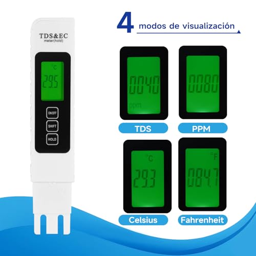 Miniatura 7 de Thalire Medidor Tds, Digital De Calidad De Agua 3 En 1 Tds Medidor Agua Analizador, Ec Y Temperatura Con Sonda De Precisión, Protección Ip67, Ideal Para Hogar, Piscina Y Acuario