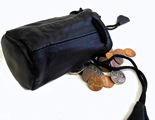2Pc Lot Soft Lambskin Leather Coin Bags Drawstring Closure Black Color #TOP6