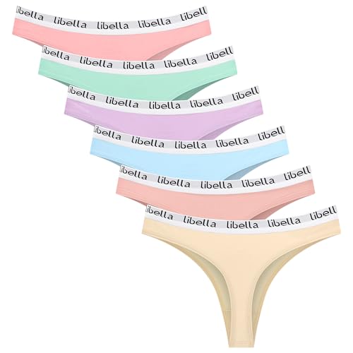 L&K-II Tangas de Algodón para Mujer Thong Transpirable,Cómodos,Suaves y Elásticos Thong Underwear Pack de 6, Multicolor, S
