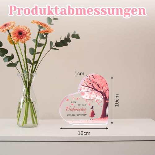 Schwester Geschenk, Acrylplatte Herz-Schreibtischornament mit HerzerwäRmenden Botschaften Das Beste Schwester Geschenk füR Schwester Geburtstagsgeschenk Weihnachtsgeschenk Neujahrsgeschenk