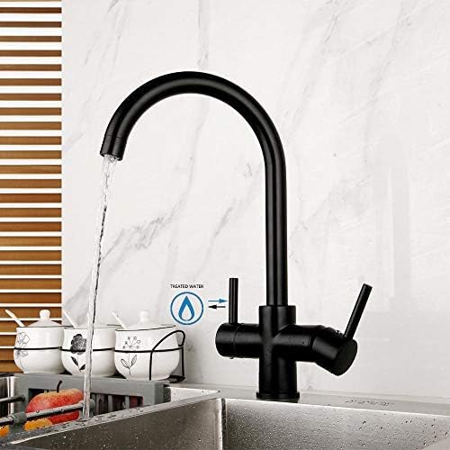 Robinet de cuisine en laiton double angle droit mitigeur eau filtrée rotatif 360