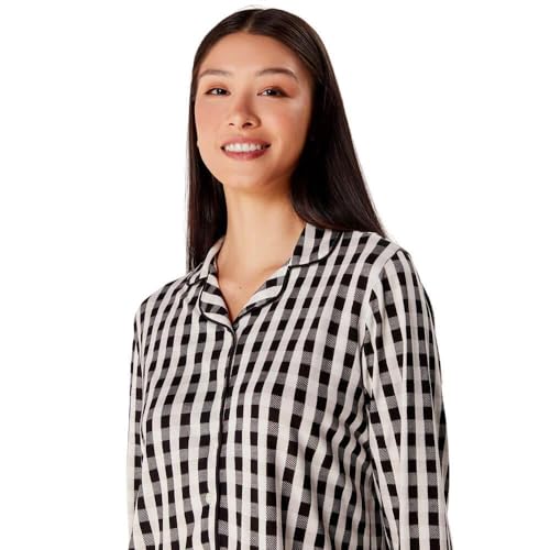 Pijama Feminino Longo Estampado Em Viscose - Preto XG