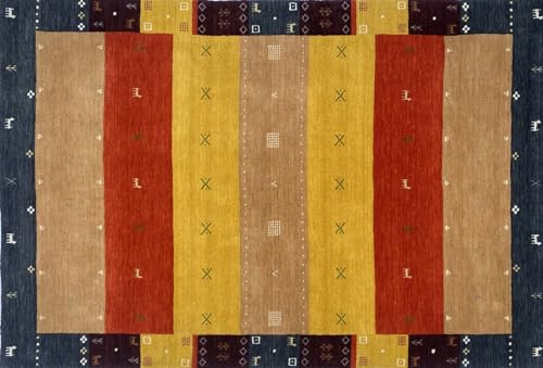Teppich 100% Wolle 200x300 cm rot Gold Terrakott Handgewebt Gabbeh Orientteppich