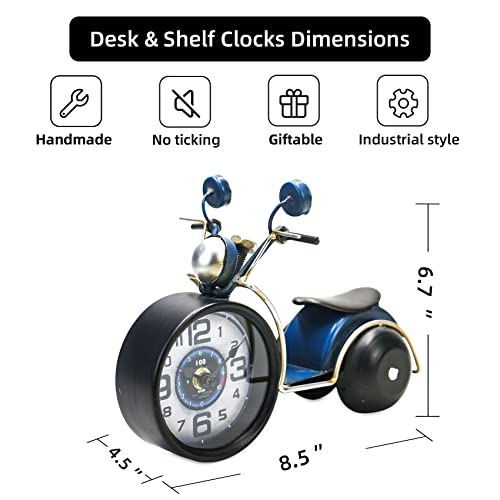 Metal Motorcycle Desk Shelf Clocks Digital Clock For Bedroom, Gift For Men Non Ticking Battery Operated Retro Industrial Style Small Clock For Home Office School Kitchen Bathroom Living Room Garage #TOP1