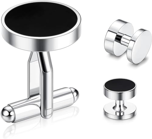 Diamday Herren Manschettenknöpfe Edelstahl Schwarz Rund Retro Smoking Manschettenknöpfe Klassischer Farbton Kit Hemd Anzug Manschettenknöpfe Kleidung Zubehör Hochzeit Business Abschlussfeier Geschenk