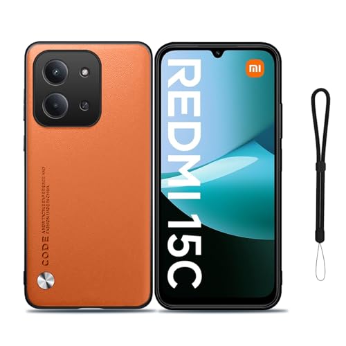 NOUKAJU Case for Xiaomi Poco C85/Redmi 15C, Phone Protective Case,Anti-Drop,Shock-Absorbing,Comprehensive Protection,Leather PC Hard Cover,Protective Cover for Redmi 15C(Orange)