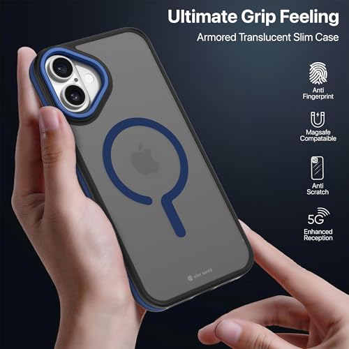Image of eller sante Elementrix Back Cover Case for iPhone 16 Plus Scratch Resistant Camera Screen Protector TPU Shockproof 10ft Drop Protection Support Mag-Safe Wireless Charging- Blue