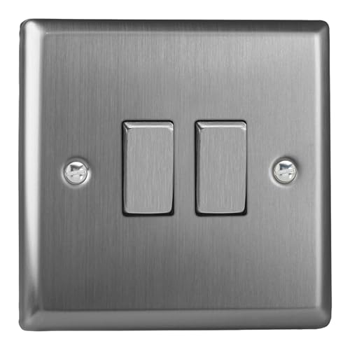 Varilight Double Rocker Light Switch 2-Way - Classic Brushed Steel With Brushed Steel Rockers, XT2D