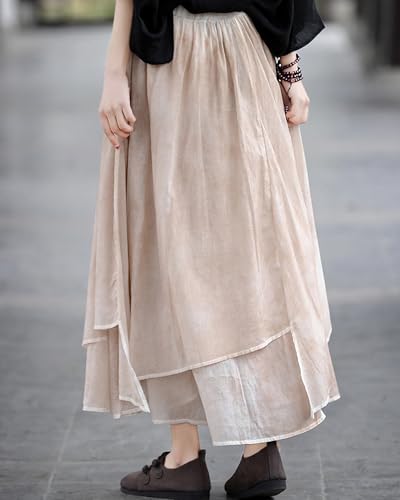 LUZU JUNU Women's Elastic Waist Cotton Layered Flowy Irregular Bohemian Maxi Skirt for Vacation4