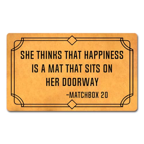 Image of Funny Welcome Doormat Entrance Way Decor Indoor Welcome Mat 18"(W) x 30"(L)She Thinks Happiness Is a Mat