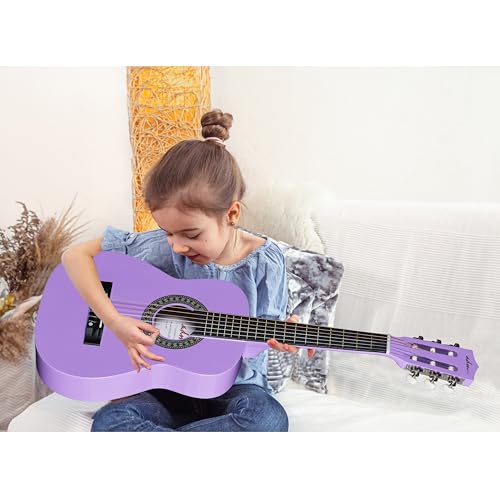 ADM 1/4 Kindergitarre Junior-Konzertgitarre für Anfänger mit Clip-Stimmgerät, Tasche, Gurt, Zusätzlichen Saiten und Plektren, violett