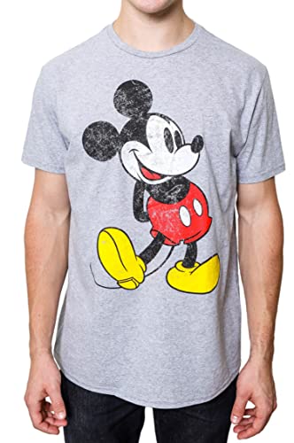 Disney Mickey Mouse Classic Distressed Standing T-Shirt(XL, Grey Heather)