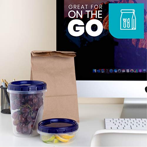 Plasticpro [32 Oz 6 Pack] Twist Top Deli Containers Clear Bottom With Blue Top Twist On Lids Reusable, Stackable, Food Storage Freezer Container #TOP3