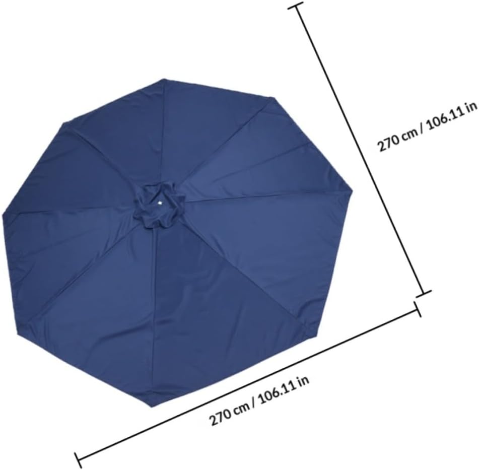 Patio Umbrella Replacement Canopy 2.7m 8-rib Navy Blue Polyester Fabric Outdoor Yard Umbrella Cover UV Protection Rain Resistant for Garden and Beach Use
