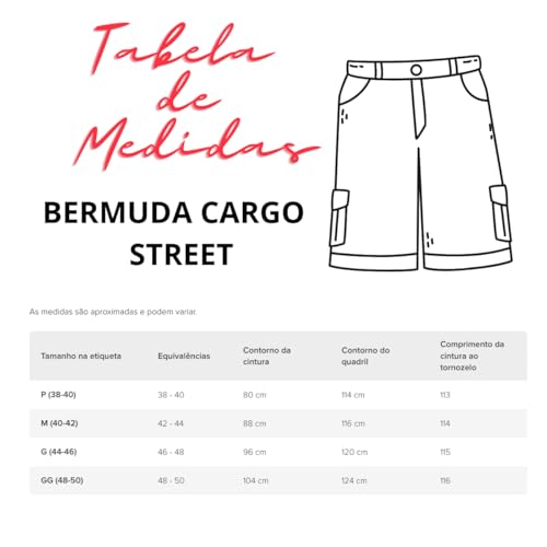 Bermuda Cargo Masculina Sarja Jeans Larga Com Elástico na Cintura Skatista Sk8 (BR, Alfa, GG, Regula