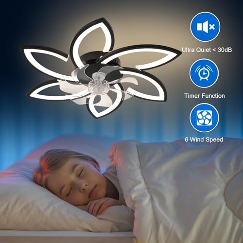 ZHMDJDSH 30" Ceiling Fan with Light Remote Control, 6 Speeds 3 Colors Geometric Bladeless Ceiling Fan with Lights, Black Low Profile Flush Mount Ceiling Fan for Bedroom Kitchen Living Room by ZHMDJDSH - Image 7