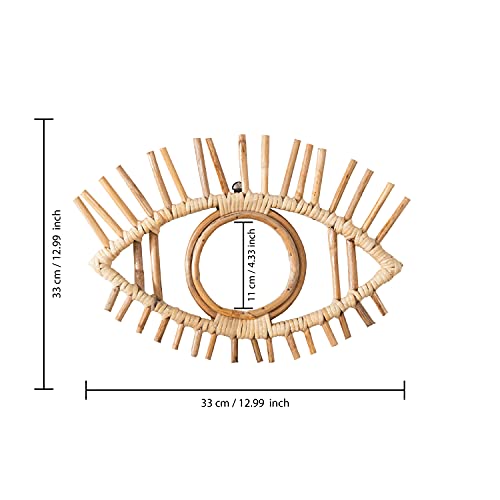 Madhu international Espelho de parede de ratã em forma de olho – Decoração de parede rústica de ratã