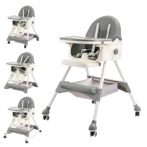 ARATERVIO 6-in-1 Baby Hochstuhl klappbar & verstellbar mit 4-fach Rückenlehne abnehmbarem Tablett 5-Punkt-Gurt mitwachsender Kinderhochstuhl 6 Monate6 Jahre mit Aufbewahrungskorb