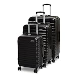 Amazon Basics 3-Piece Luggage Set (21", 26", 30"), Hardshell Suitcases With Wheels, Expandable For Up to 25% More Space, With Scratch-Resistant Surface, Four Multi-directional Wheels, Black