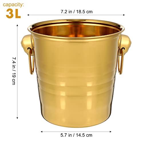Bestoyard Metal Ice Buckets Stainless Steel Ice Bucket Golden Cooler Bucket Champagne Wine Drinks Beer Bottles Container For Home Party Bar- 3L #TOP2